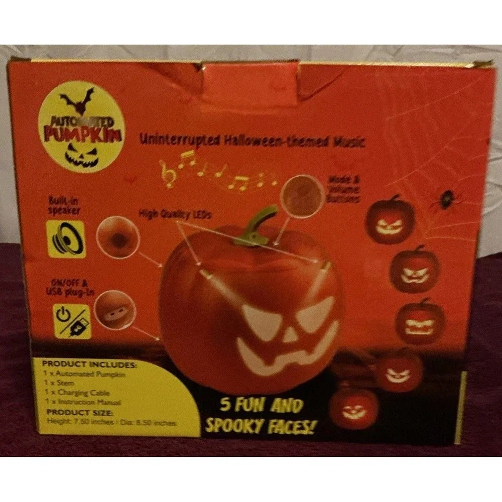 Animated Pumpkin‎ Music With 5 Fun And Spooky Faces Built-in Speakers LEDs NIB